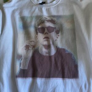 White Graphic Sweatshirt with Sunglasses Print